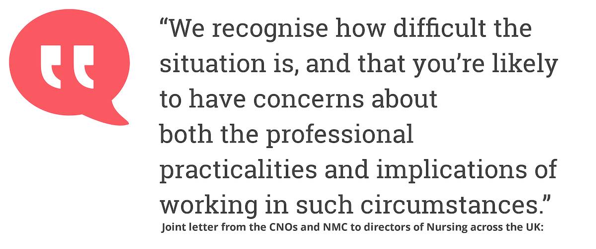 we recognise how difficult the situation is, and that you're likely to have concerns about both the professional practicalities and implications of working in such circumstances.