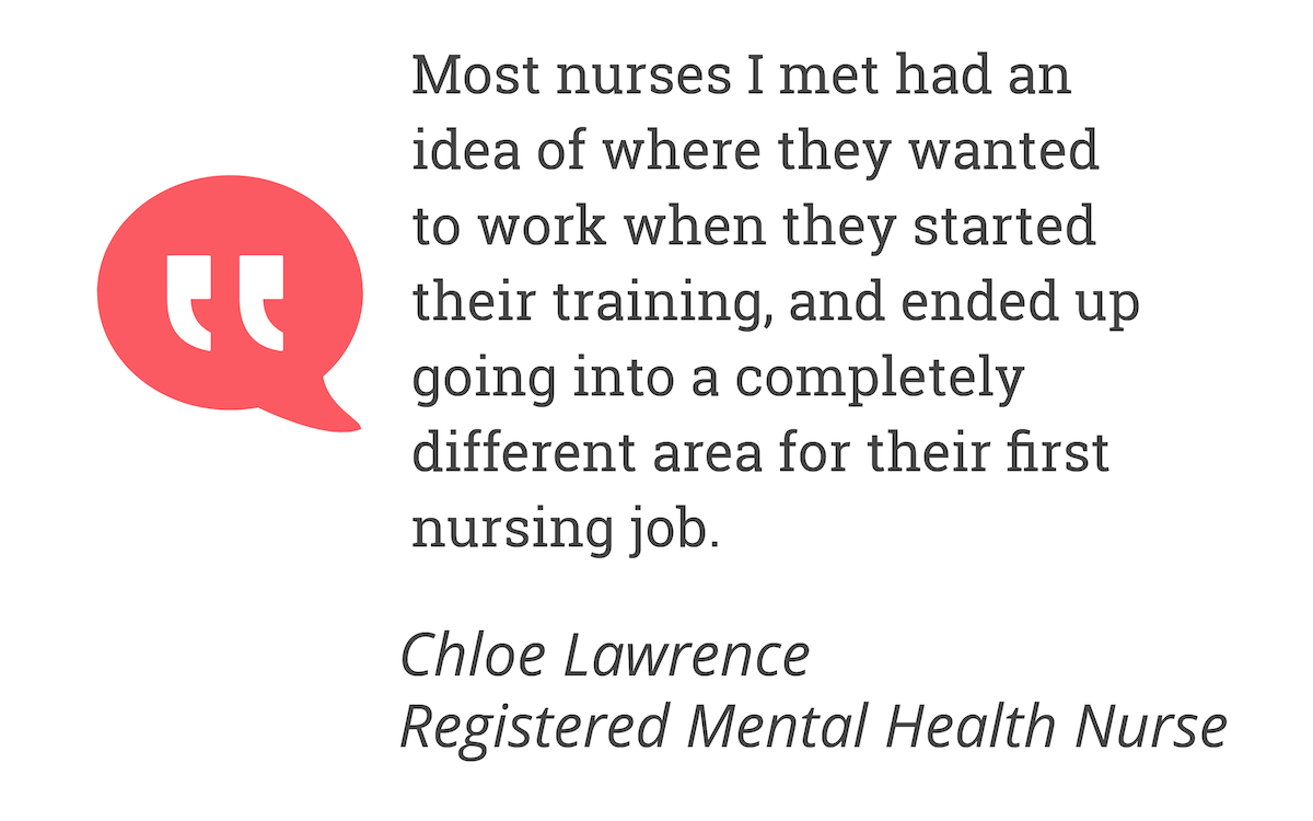 Most nurses I met had an idea of where they wanted to work when they started their training, and ended up going into a completely different area for their first nursing job
