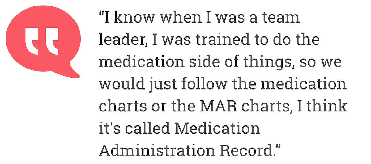 I know when I was a team leader. I was trained to do the medication side of things, so we would just follow the medication charts or the MAR charts, I think it's called Medication Administration Record.